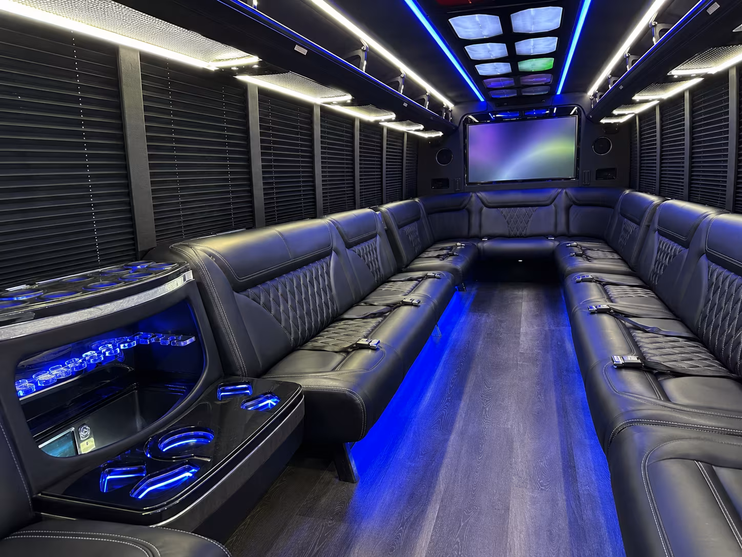 sugar land 20 passenger party bus inside